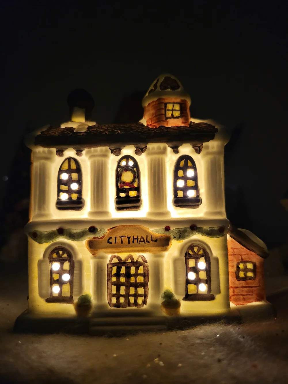 Vintage Victorian Village Collectibles Ceramic City Hall Christmas Village Light